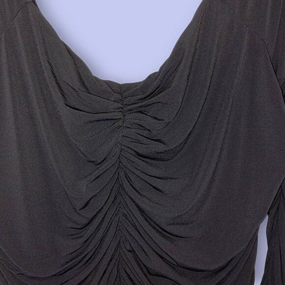 Eloquii Black Maxi Dress 3/4 Sleeve‎ Ruched Stretch Jersey Scoop Bodycon Sz 20 - Picture 4 of 11